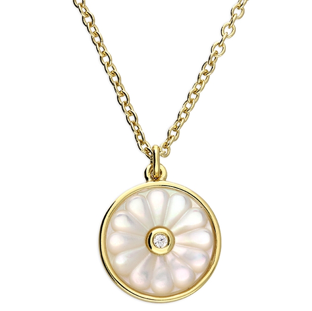 gold necklace with mother of pearl daisy 