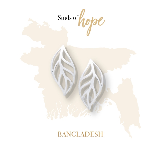 silver leaf skeleton earring studs