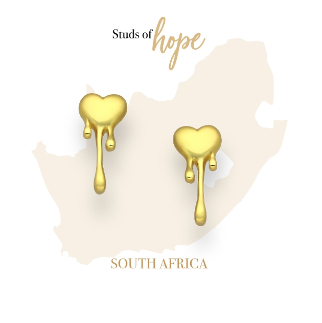 gold dripping heart stud earrings