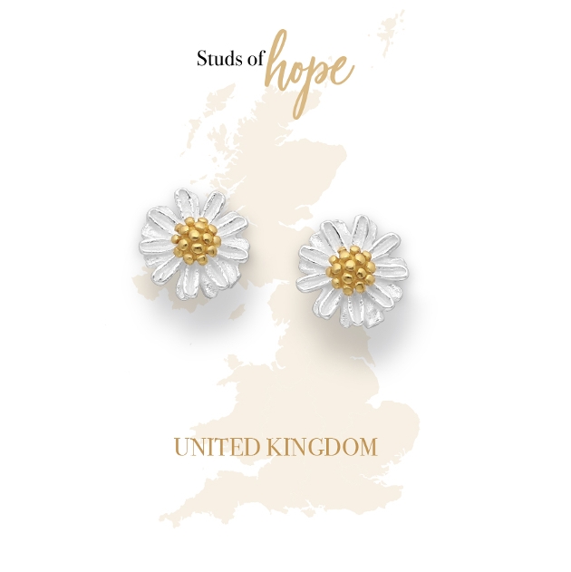 silver daisy earring with gold centres