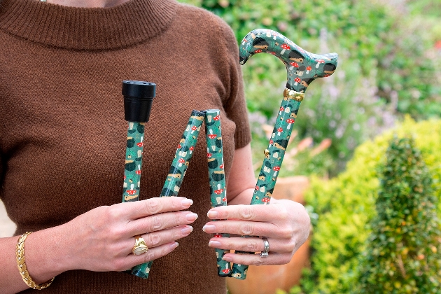 folding walking cane with hedgehog print