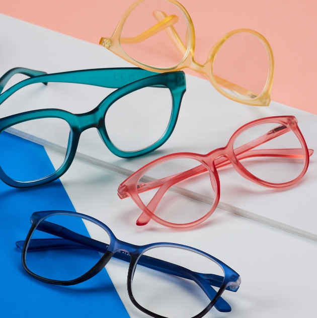 four pairs of coloured glasses