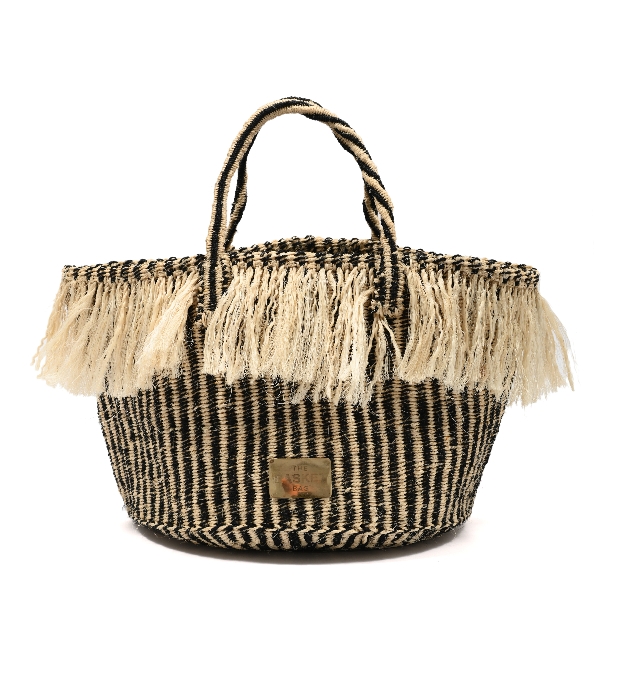 striped bucket bag with fringe