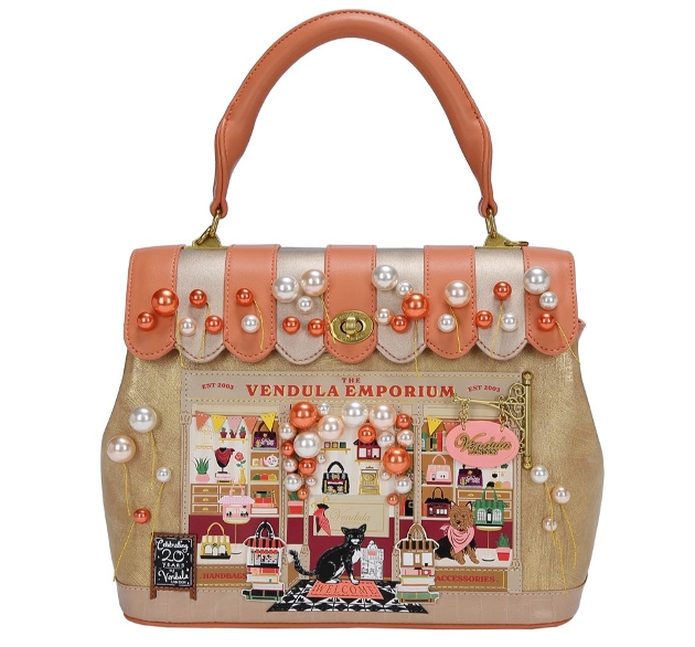 holdall bag gold and peach cats and beads