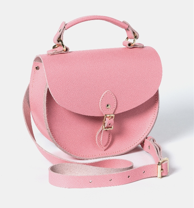 salmon pink curved leather bag 