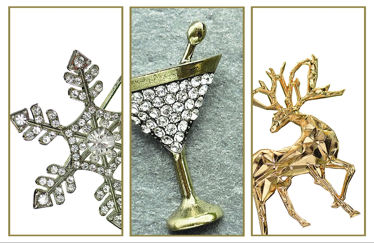 gold and diamante brooches
